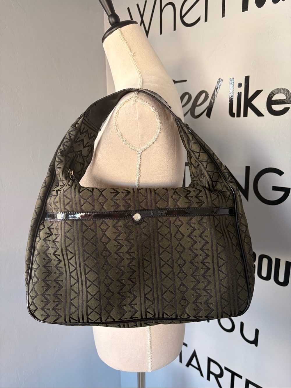 Mazzini Large Canvas Hobo Bag in Olive and Black